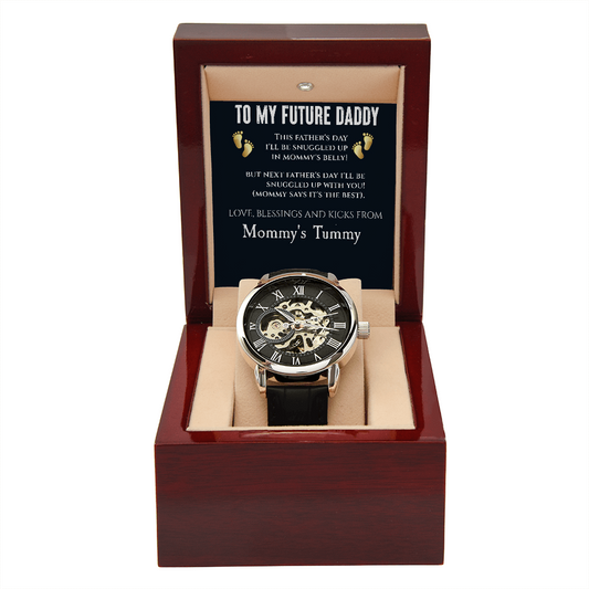 To My Future Daddy - Father's Day Gift - Men's Openwork Watch with Mahogany Style Luxury Box