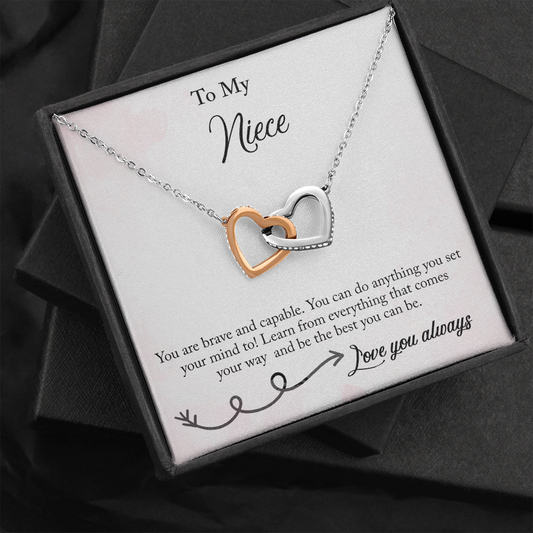 To My Niece From Aunt / Uncle- EID Gift - Interlocking Hearts Necklace, Personalized EID Gift For Niece, EID Gift For Young Woman