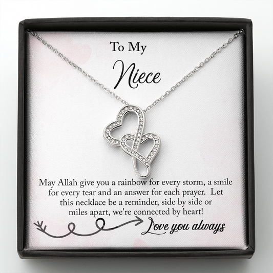 To My Niece From Aunt / Uncle- EID Gift - Double Hearts Necklace, Personalized EID Gift For Niece, EID Gift For Young Woman