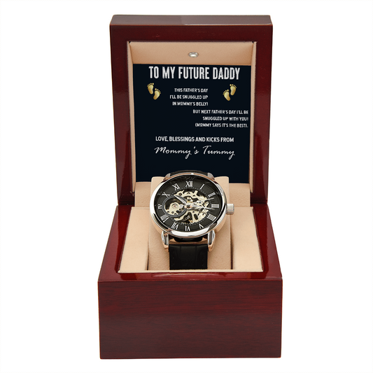 To My Future Daddy - Father's Day Gift - Men's Openwork Watch with Mahogany Style Luxury Box