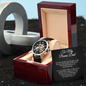 To My Bonus Dad - Father's Day Gift - Men's Openwork Watch with Mahogany Style Luxury Box