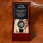 To My Bonus Dad - Father's Day Gift - Men's Openwork Watch with Mahogany Style Luxury Box